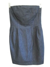 Express Dark Blue Denim Strapless Knee Length Dress w/Pockets Women Size 10