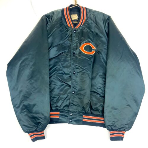 Vintage Chicago Bears Chalk Line Satynowa kurtka zatrzaskowa z guzikami Rozmiar 2XL Niebieska Nfl US - Zdjęcie 1 z 5