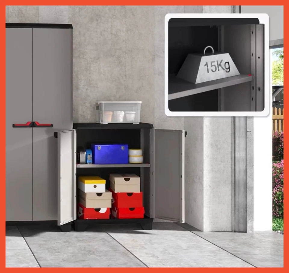 Armadio per da Esterno Mobile Basso in Resina Plastica Balcone Antipioggia - Immagine 2 di 4