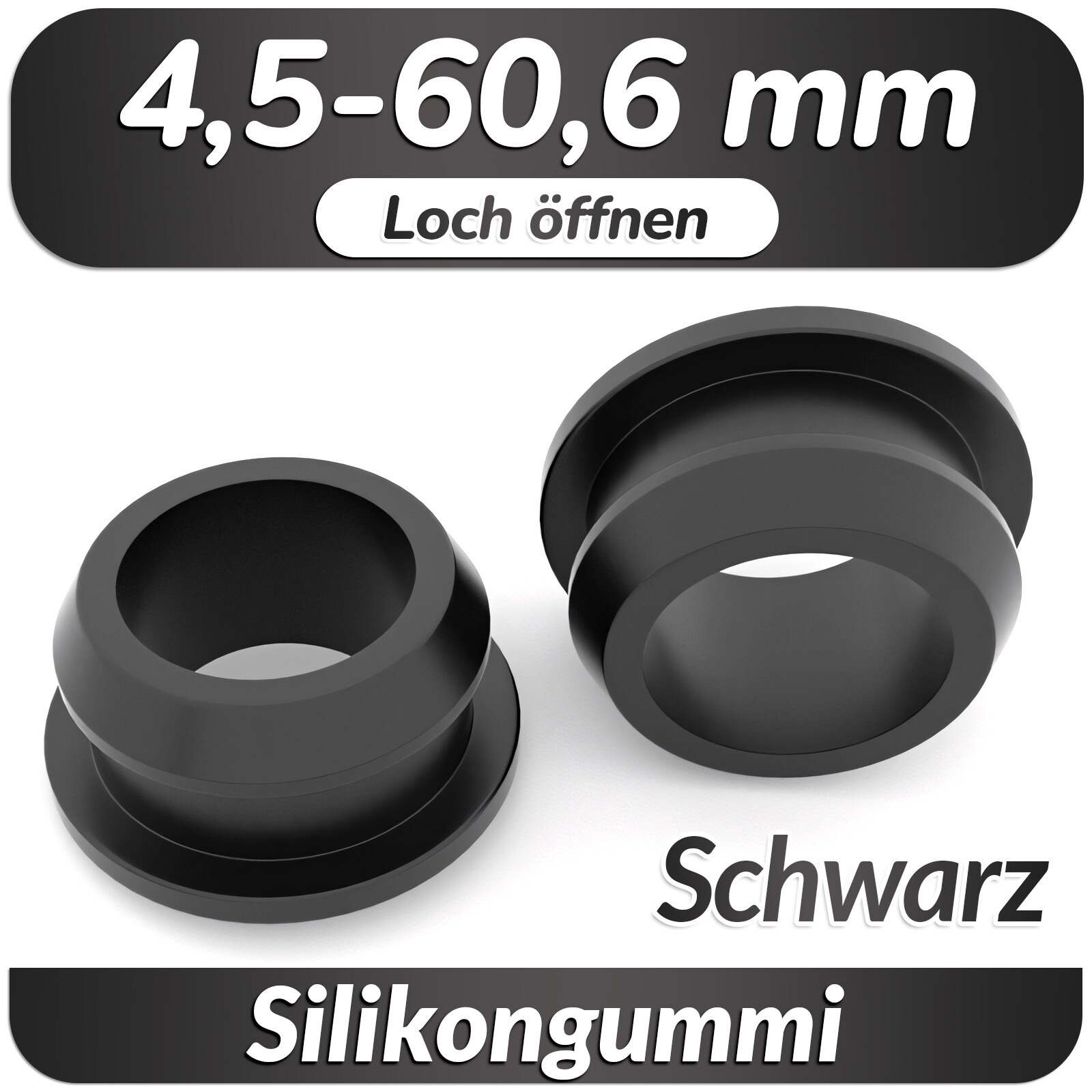 Schwarz Durchgangstülle Kabeltüllen Silikontüllen Gummistopfen Kabeldurchführung