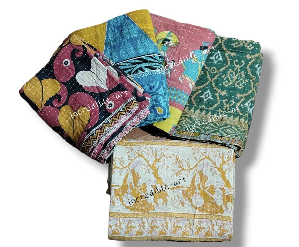 INDISCHE KANTHA GROSSHANDEL VINTAGE DECKE ÜBERWURF QUILT BÖHMISCHE TAGESDECKE - Bild 4 von 4