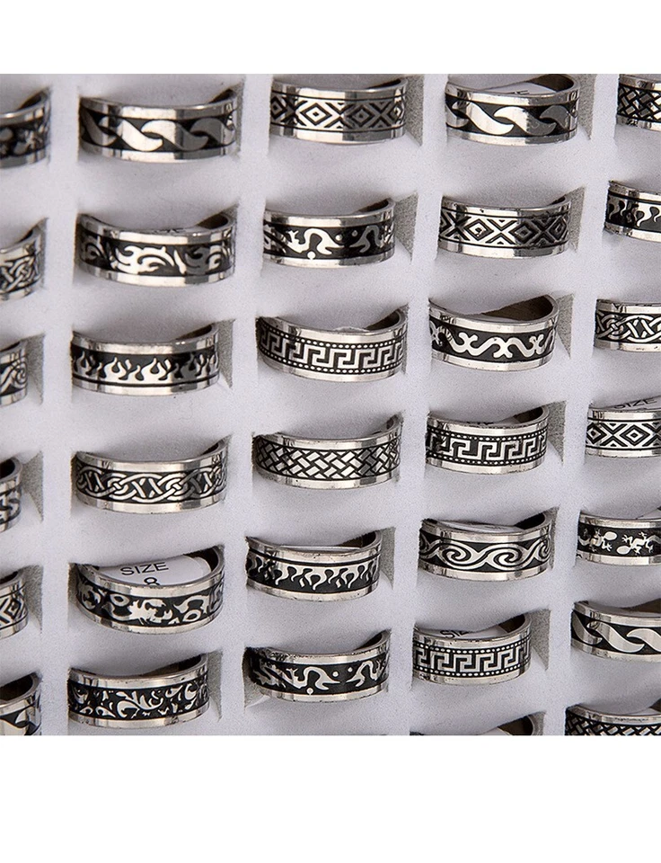 Lotes a granel 30 anillos de banda de acero inoxidable negro multiestilo para hombre joyería punk rock Foto 4 de 4