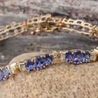 10Ct Tanzanite & Simulated Diamond Tennis Bracelet 14K Yellow Gold Plated Silver