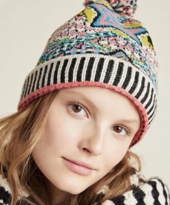 Anthropologie Stella Pommed Beanie X Aldomartins ALDO MARTIN STAR PATTERN HAT Anthropologie Wool Blend Hats for Women for sale | eBay main image 4