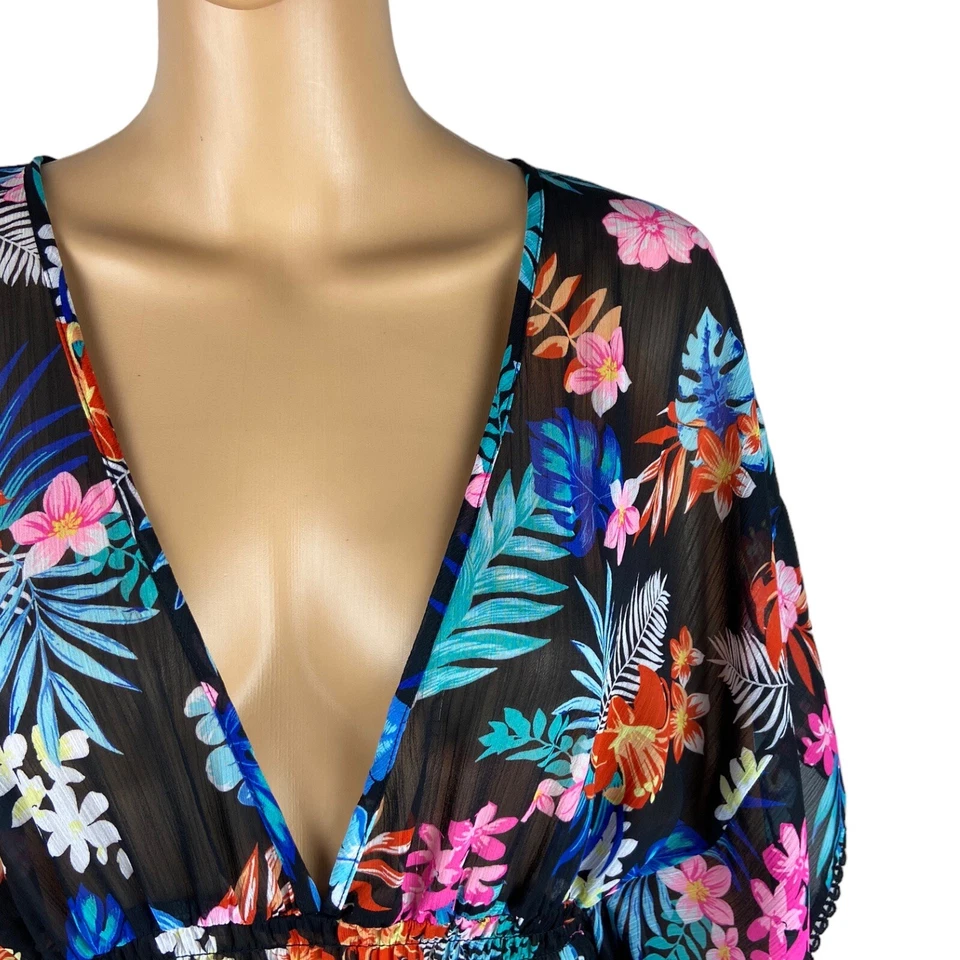 Pancho de natación de manga corta con estampado floral tropical Miken talla mediana Foto 2 de 4