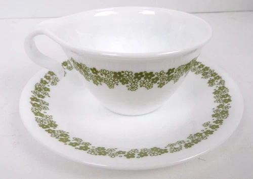 Vintage Corelle Spring Blossom Crazy Daisy Hook Handle Coffee Cup and Saucer