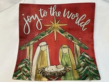 NATIVITY SCENE MANGER Christmas Linen Throw Pillow Cover Winter Holiday Decor