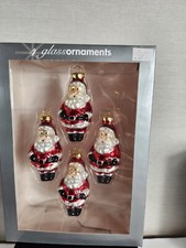 Target Santa Glass Christmas Ornaments Candy Cane With Glitter Set of 4 2004 New