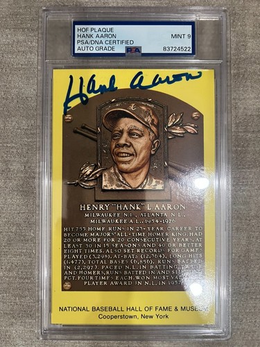 Hank Aaron - Signed - 1964 HOF Yellow - Postcard - Plaque - PSA 9 - JSA - Auto - 第 1/2 張圖片
