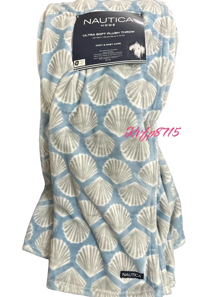 Manta de felpa de verano Nautica Sea Shell Beach Home de gran tamaño 50"x70" nueva con etiquetas Foto 2 de 3