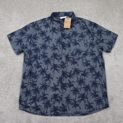 Mountain Warehouse Hawaiian Shirt NWT Mens XL Blue Tropical Printed S/S Cotton