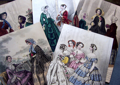 5 hand coloured engraved French fashion plates 1850s (AAF) NO US