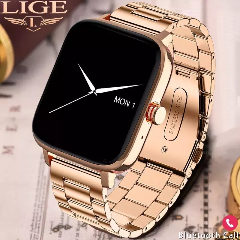 Reloj Dorado con Pulsera en Oro Acero Inoxidable Relojes Inteligente Smart  Mujer