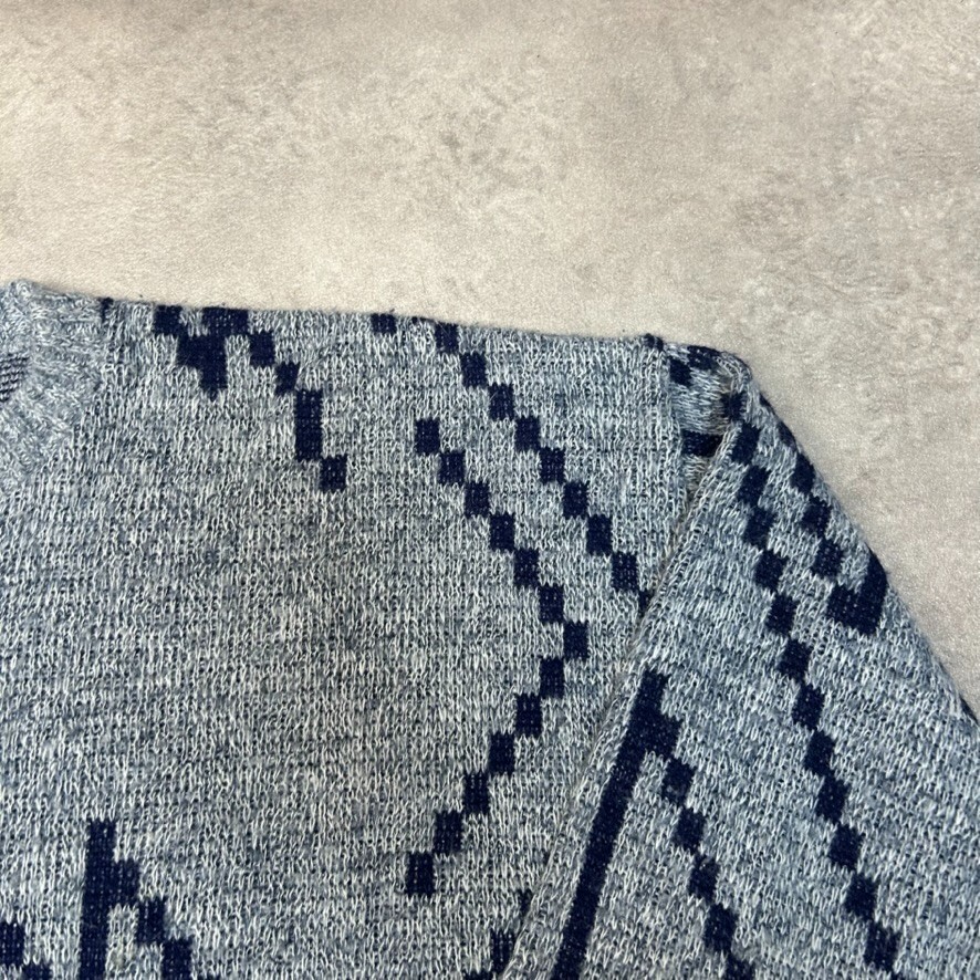 Vintage Knitted Jumper Mens 2XL Patterned Crew Neck Knit Sweater, Grey image 6
