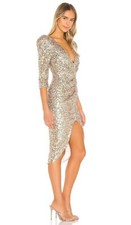 $268 Revolve NBD Itzel Women’s XS Gold & Blush Sequin Midi Half Sleeve New Tags