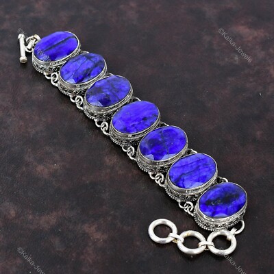 Natural Blue Saphire 925 Silver Chain Vintage Adjustable Bracelet For Girls