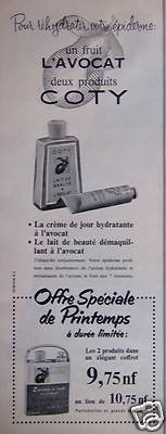 WERBUNG 1961 MILCH UND CREME COTY UN FRUIT L'AVOCAT ZWEI PRODUKTE - ADVERTISING