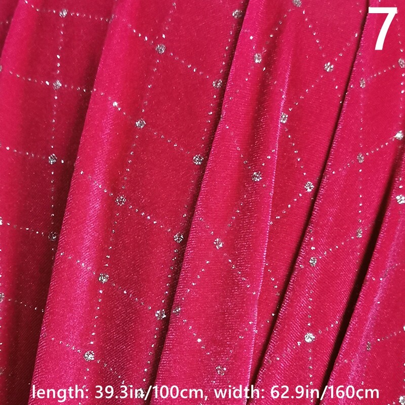 Check Plaid Velvet Fabric Cloth Bronzing Shiny DIY Material Crafts Clothing