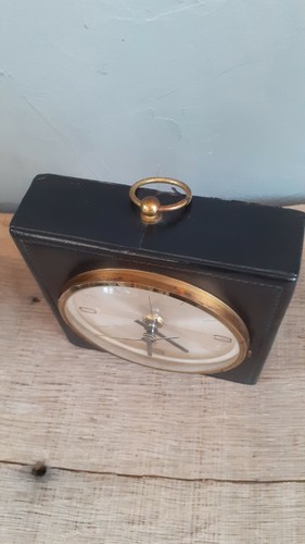 Pendule, horloge design vintage année 50 gainé de cuir. - Bild 2 von 5