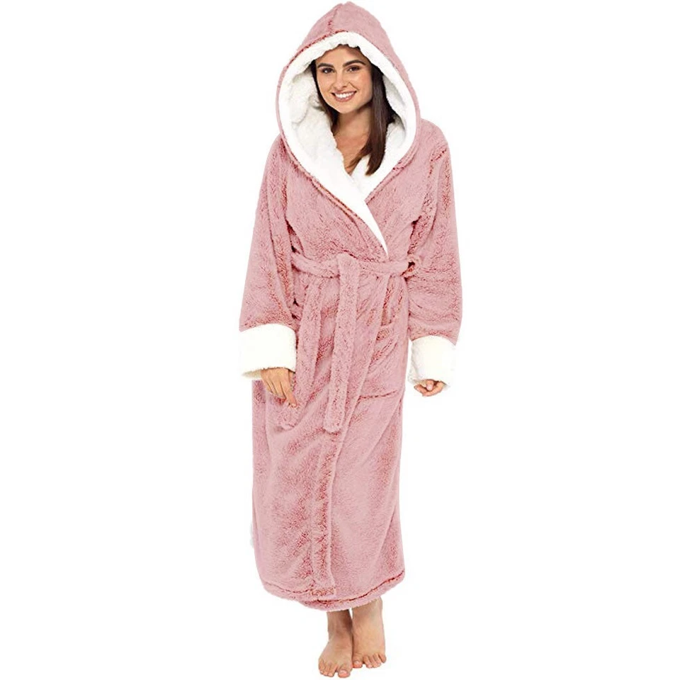 Ladies Dressing Gown Long Hooded Bathrobe Soft Fluffy Cosy Robe for Women - image 4 of 4