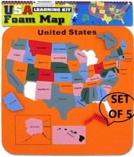 5 X USA Map PuzzleS Foam 16.93" Geographical Learning Educational Toy Ages 5-10