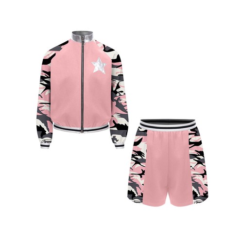 Kids Girls Sweatsuit Hip Hop Jacket And Shorts Full Zip Tracksuit Spring Active - Picture 40 of 55