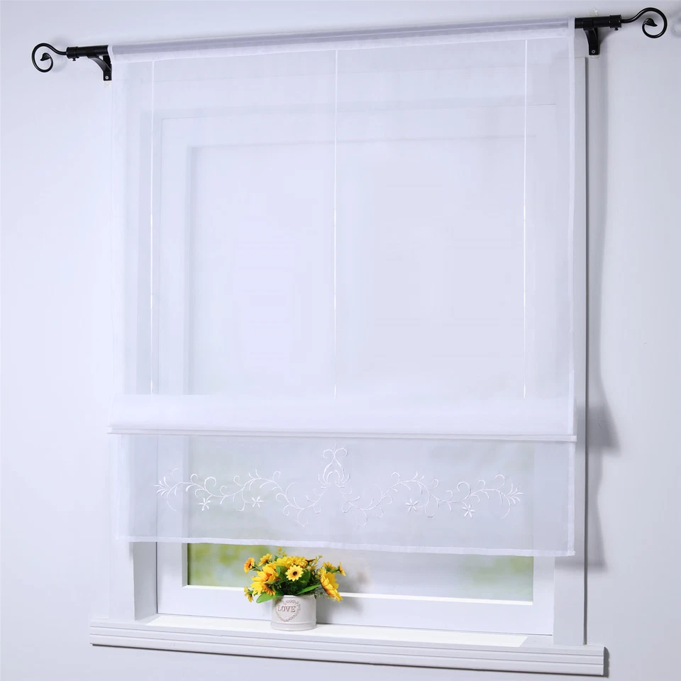 Raffrollo Weiß Raffgardinen mit Tunnelzug Küche Fenstergardine Wohnzimmer Modern - Bild 3 von 4