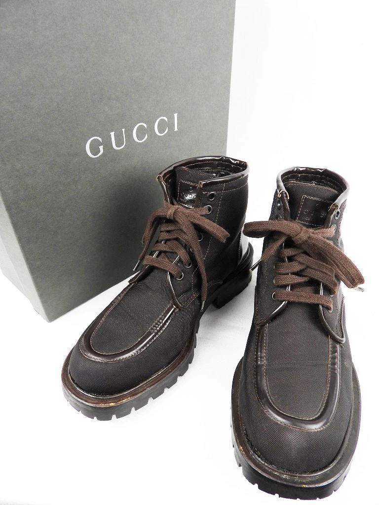 GUCCI High cut canvas leather boots Piping Brown size: US 4 | eBay