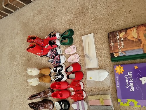 American Girl Doll Shoes Boots Taps Slipper Sneakers Etc 13 Pairs & Accessories - Picture 10 of 12