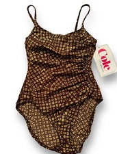 Vintage NEW w/Tags Pinup Cole Of California Retro Swimsuit Sz 14 Metallic Coffee