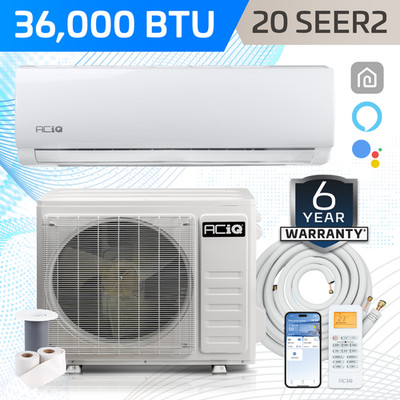 36000 BTU WiFi Ductless Mini Split Air Conditioner & Heat Pump AC Kit - 20 SEER2