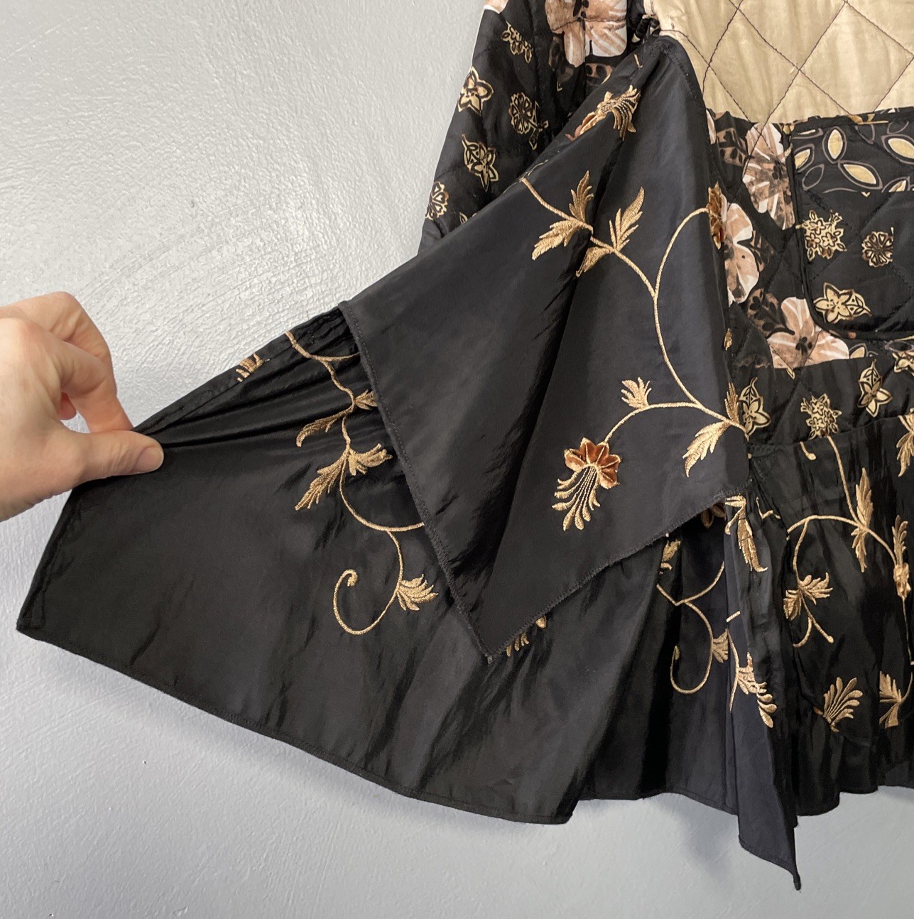 Upcycled Patchwork Silk Jacket Size Large Black E… - image 5