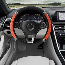 Soft Leather Steering Wheel Cover, 15 Inch Colorful Rhinestones Auto Orange