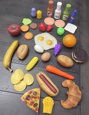 Lot of 37 Pieces Pretend Play Food Fruits Vegetables Plastic Condiments Pizza