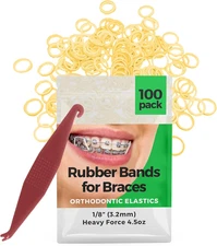 Orthodontic Rubber Bands Braces 1/8 Inch Heavy Force 4.5oz 100 Pack with Tool