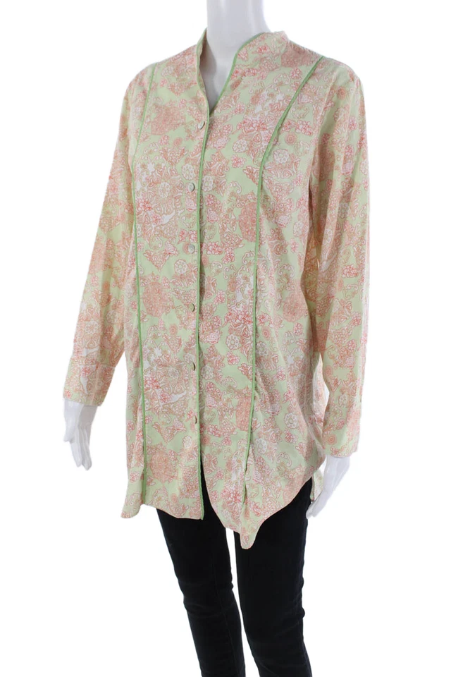 Vestido de noche Natori para mujer estampado floral verde naranja algodón talla pequeña Foto 2 de 4