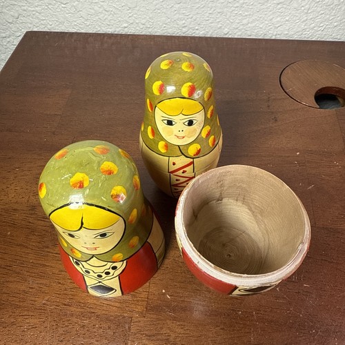 Vintage Matryoshka Nesting Dolls Wooden Stacking Hand Painted Set Of 5 - Picture 7 of 11