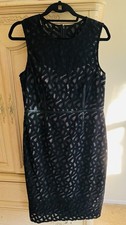 $198 Vince Camuto Black Lace  Faux Leather Cocktail LB Dress Size 10 M3020
