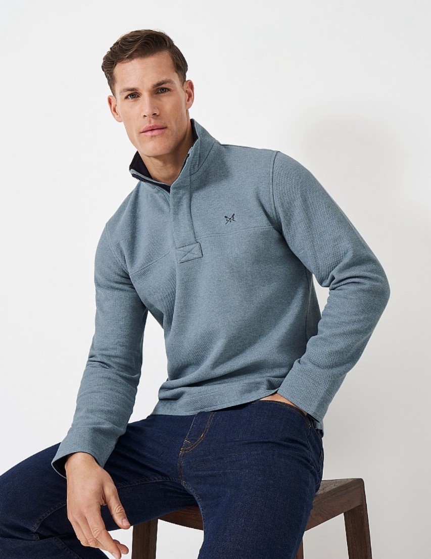 Crew Clothing Mens Padstow Cotton Pique Sweatshirt Size M Rugby Blue RRP £69 image 3