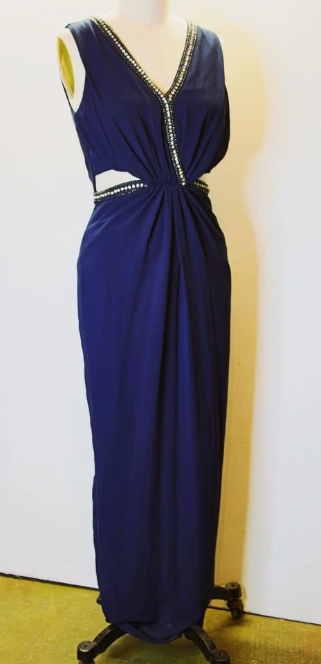 Vestido Formal De Colección Corte Celestial Azul Profundo Escote Brillante Silueta Audaz XS Foto 4 de 4