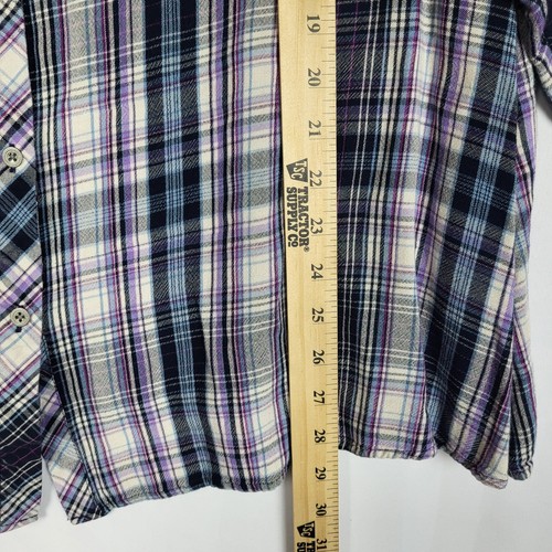 J Jill Plaid Blouse Top Women's 2X Blue Purple Button Up Pintuck Office Soft - Picture 4 of 8