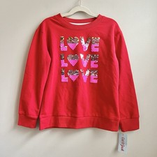 Cat  Jack Girl's NWT Red Sequin Sweatshirt LOVE LOVE Size 7/8 Valentines Day