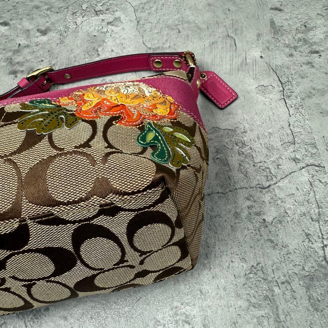 COACH Shoulder Bag Patchwork Beige Pink Leather H… - image 8