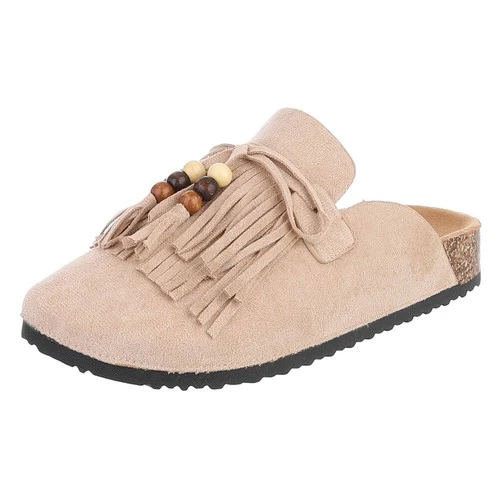 Ladies Fringed Open Heel Mules Ital Design 0076 in Beige