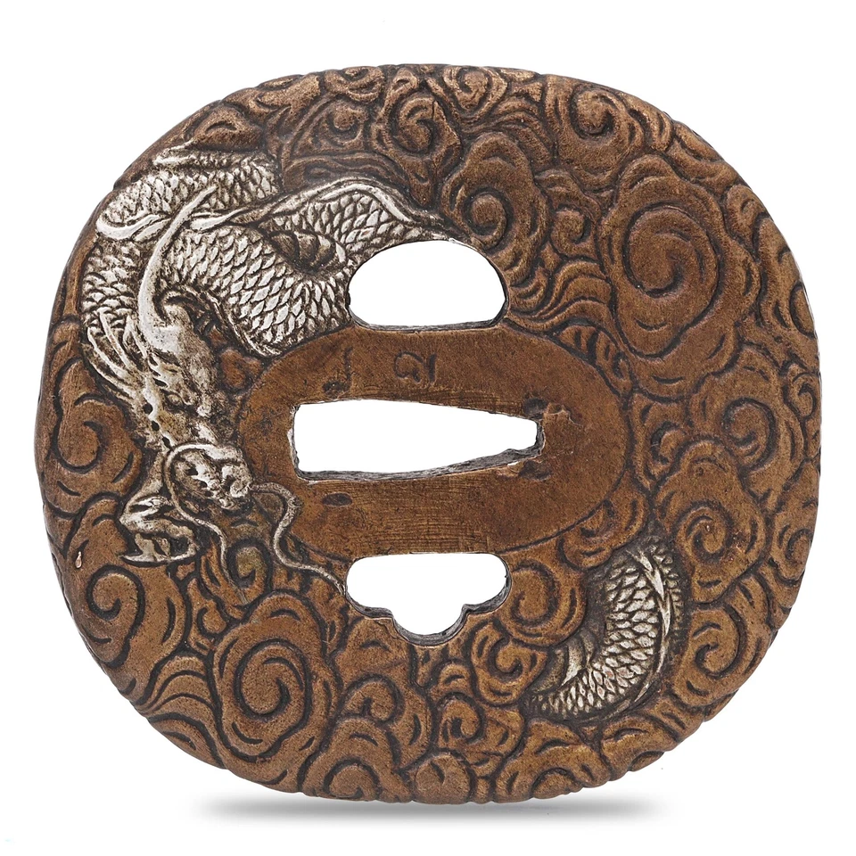 Sword Guard Tsuba Brass Dragon Emerging From Clouds - Image 3 of 4