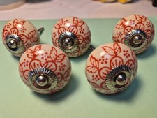 5 Dresser Or Knobs Ceramic Painted Floral Design with Screws