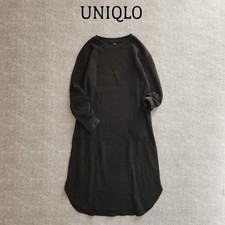 UNIQLO Waffle Long Sleeve Dress Black M Sweatshirt Material New