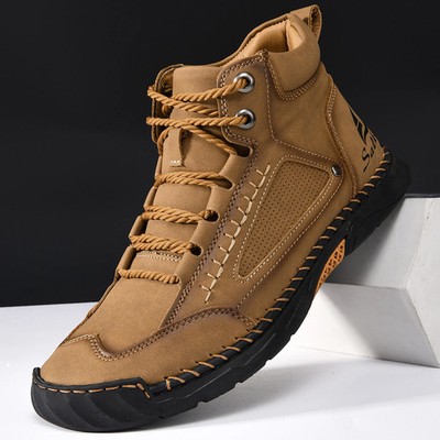 Handmand Leather Outdoor Shoes Retro Breathable Casual Shoes Lace Up Ankle Boots