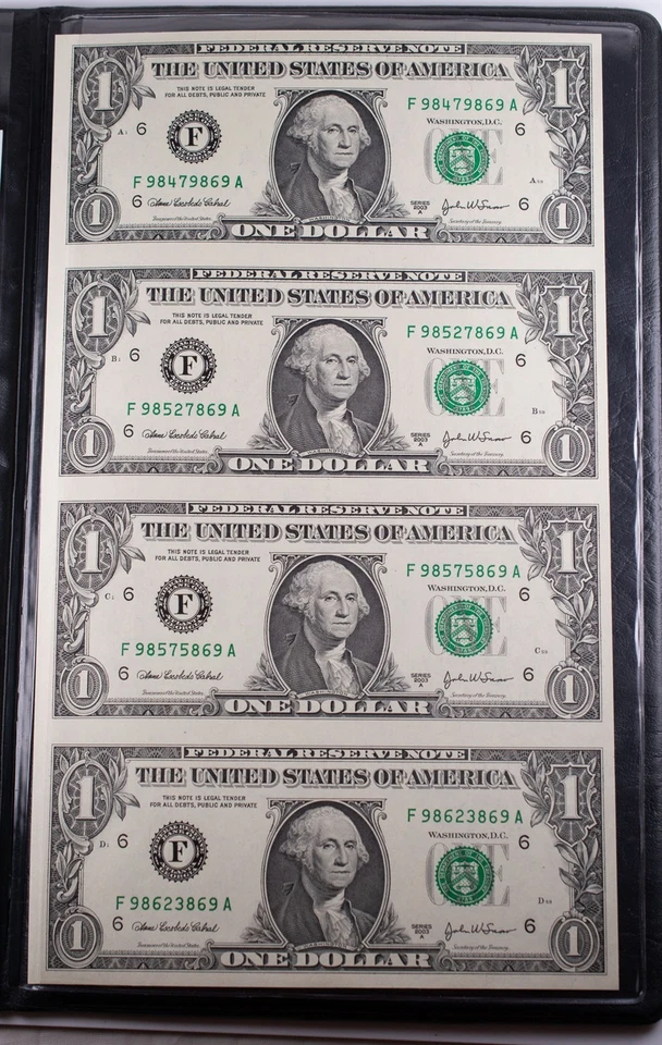 World Reserve 2003 $1 United States Currency Uncut Sheet 4 Notes UNC - Image 2 of 4