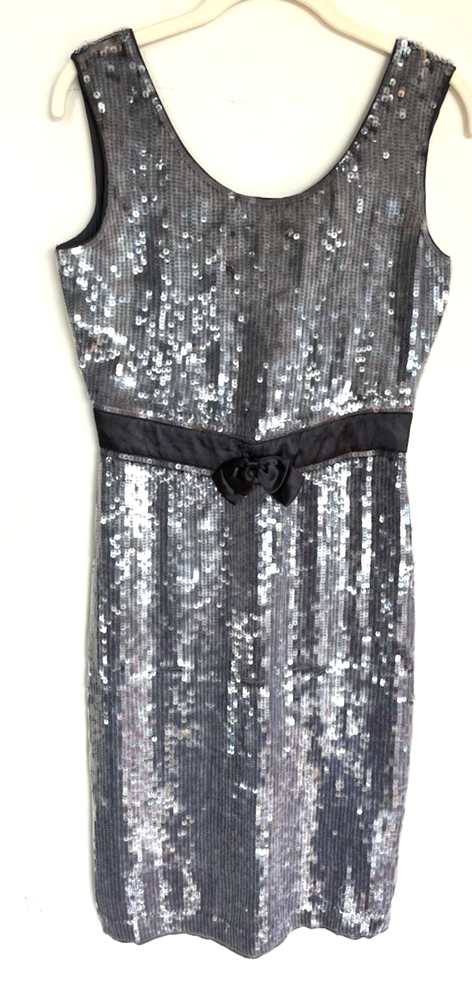 New French Connection Women's 8 Gray Sequin Bow Detail Sleeveless Dress
